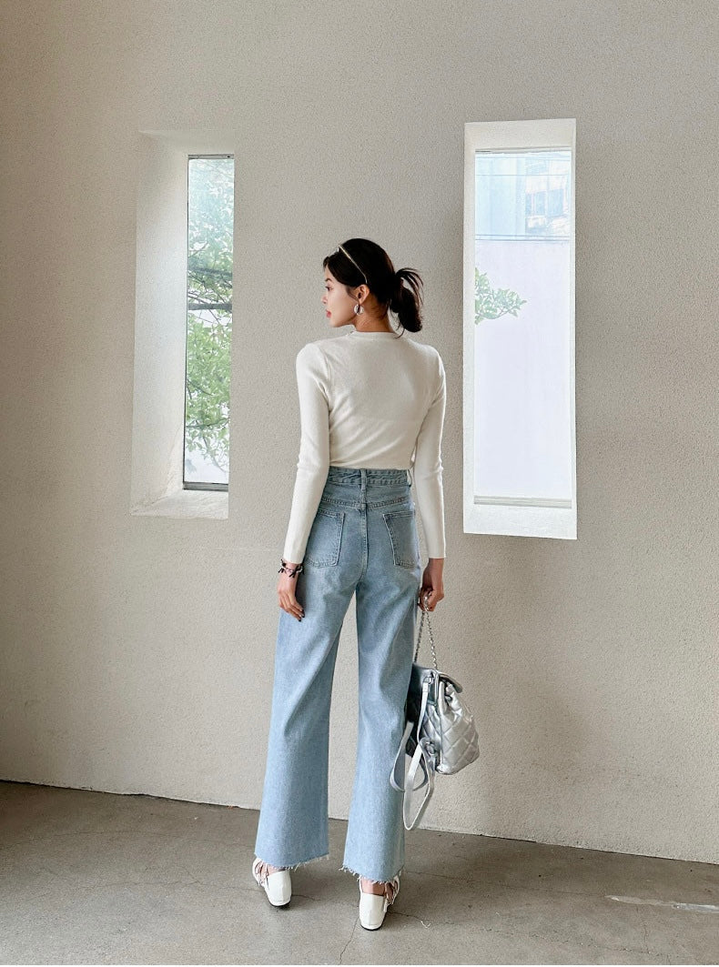 Pearl-Embellished High-Waisted Jeans