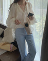 Sheer Relaxed Blouse with Neck Tie