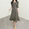 Long Sleeve Square Neck Floral Fishtail Dress