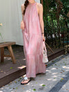 Romantic Gradient Pink Halter Neck Dress