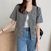 Classic Round Neck Tweed Short Sleeve Jacket