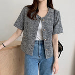 Classic Round Neck Tweed Short Sleeve Jacket