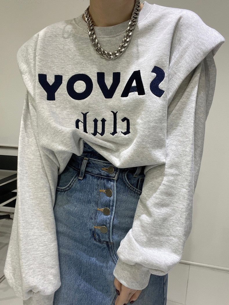 Long Sleeve Padded Shoulder Sweatshirt