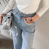 Pearl-Embellished High-Waisted Jeans