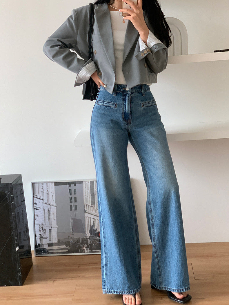 Designer Seam-Back Wide Leg Jeans