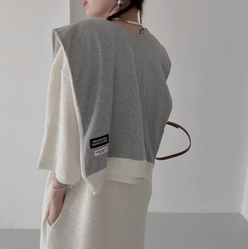 Korean Style Lettered Knit Dress with Cape