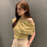 Chic One-Shoulder Ruched Blouse