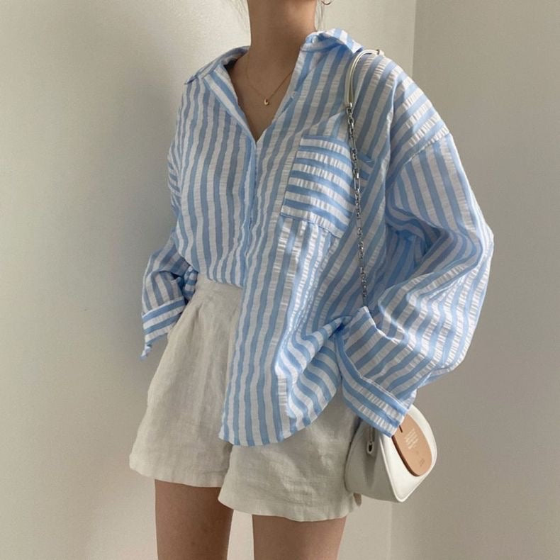 Seersucker Boyfriend Striped Shirt