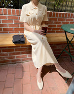 Drawstring Waist Knit Polo Dress with Gold Buttons