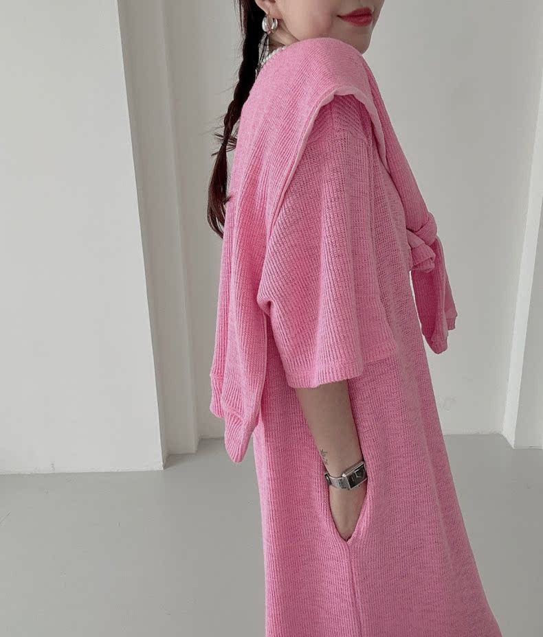 Korean Style Lettered Knit Dress with Cape