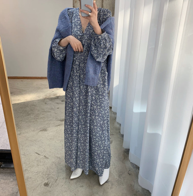 Korean Style V-Neck Relaxed Floral Maxi Dress