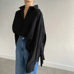 Oversized Pleated Back Button-Up Shirt