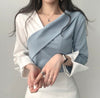 Asymmetrical Color Block Wrap Blouse