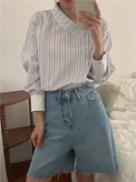 Designer Side Button Striped Blouse