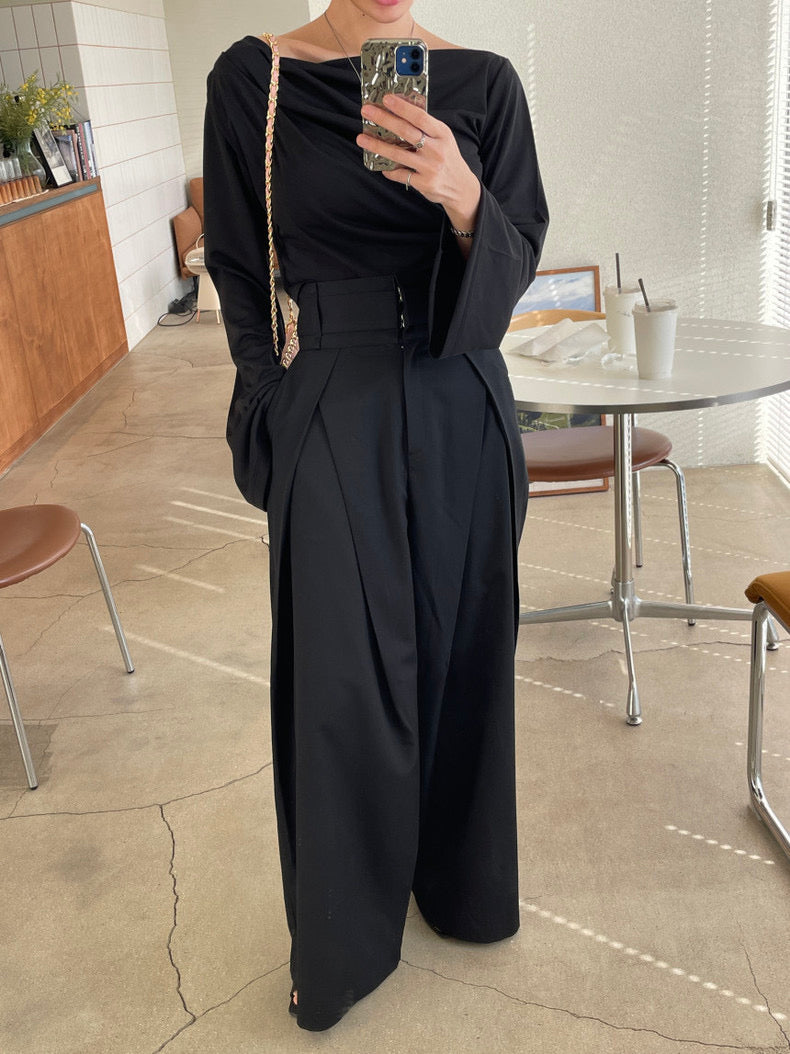 Highwaist Pleated Wide Leg Dress Pants