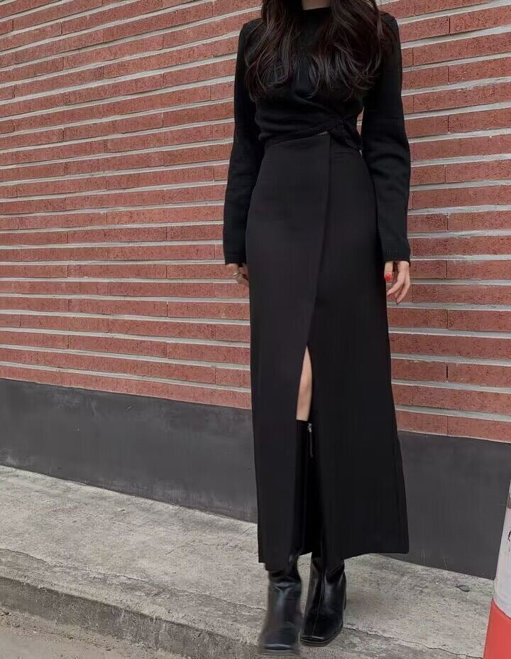 Korean Style Designer Asymmetrical Split Midi Dress