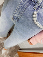 Pearl-Embellished High-Waisted Jeans