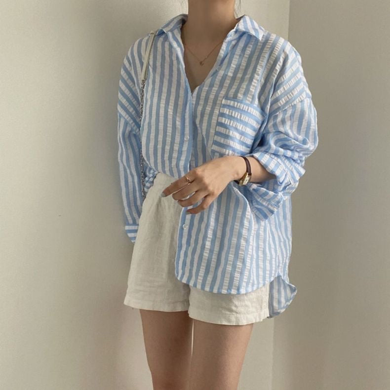 Seersucker Boyfriend Striped Shirt