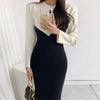 Long Sleeve Color Contrast Knit Dress