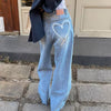 Wide Leg Heart Denim Jeans