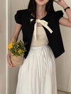 Vintage-Inspired Bow-Tie Cropped Blazer