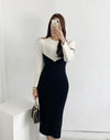 Long Sleeve Color Contrast Knit Dress