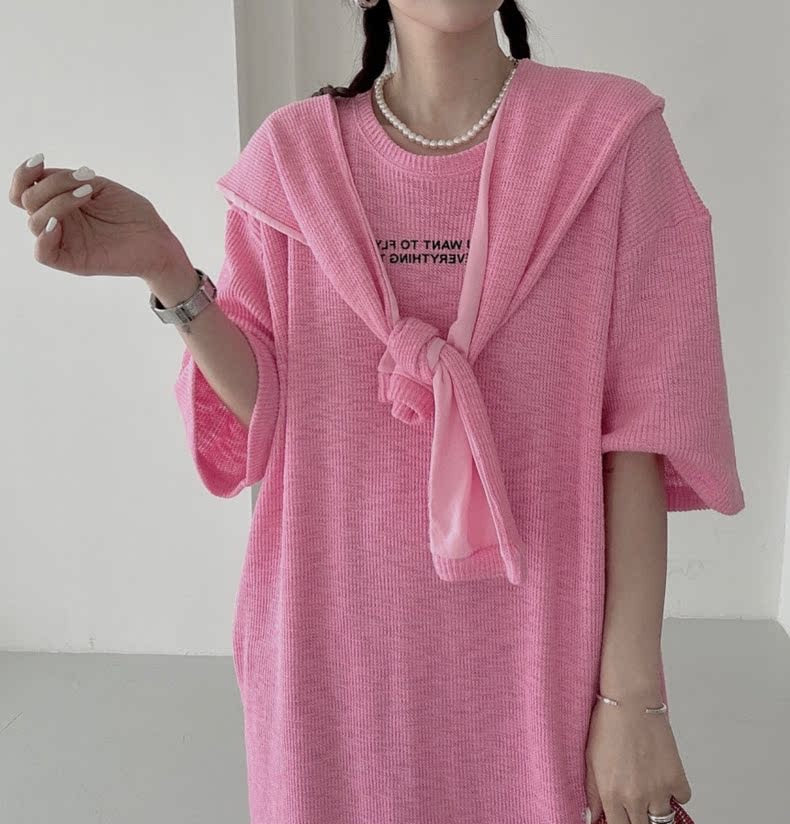 Korean Style Lettered Knit Dress with Cape