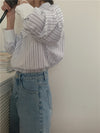 Designer Side Button Striped Blouse