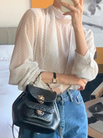 French Polka Dot Long Sleeve Chiffon Blouse