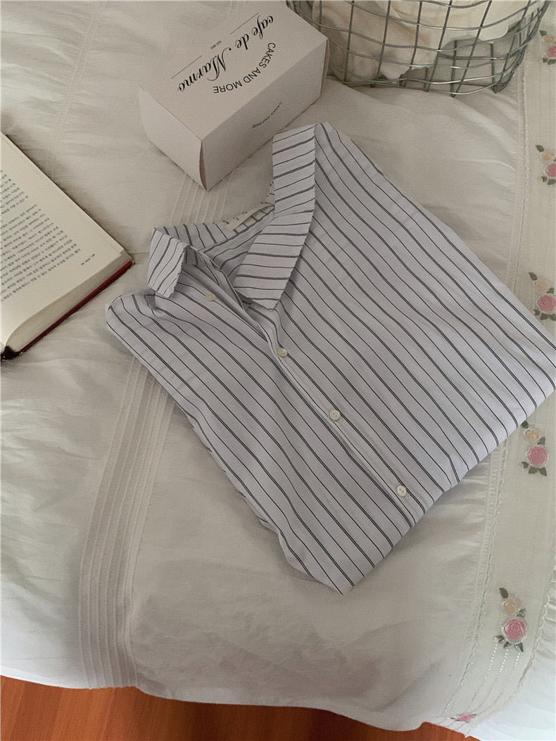 Designer Side Button Striped Blouse