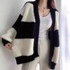 Black & White Faux Mink Cashmere Open Cardigan