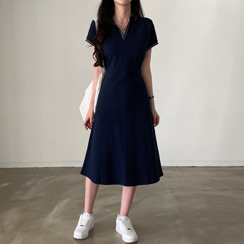 Elegant Polo Collar Midi Dress