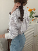 Designer Side Button Striped Blouse