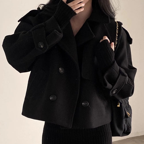 Double Breast Cropped Woolen Coat