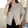 Classic Round Neck Tweed Short Sleeve Jacket