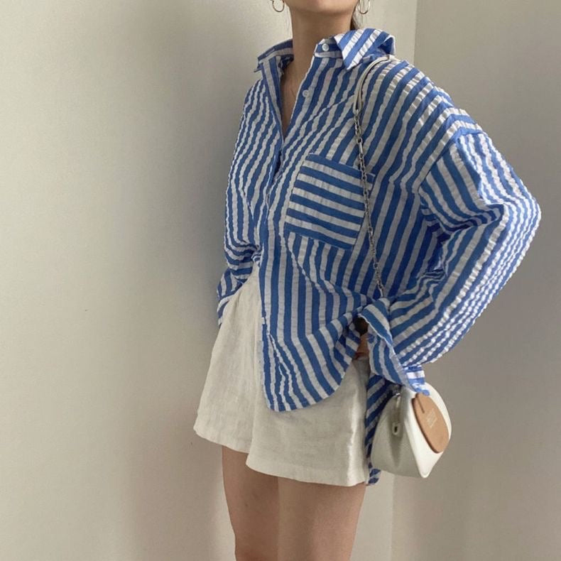 Seersucker Boyfriend Striped Shirt