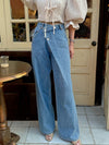 Asymmetric Wrap-Waist Wide-Leg Jeans