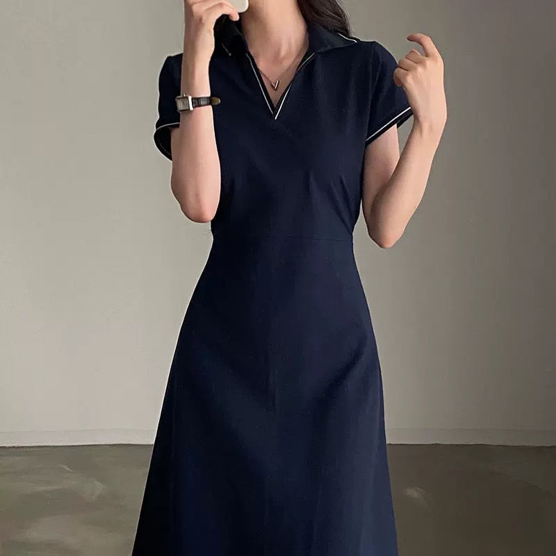 Elegant Polo Collar Midi Dress