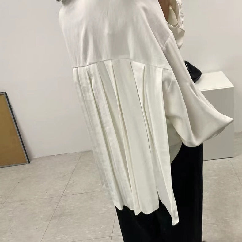 Oversized Pleated Back Button-Up Shirt