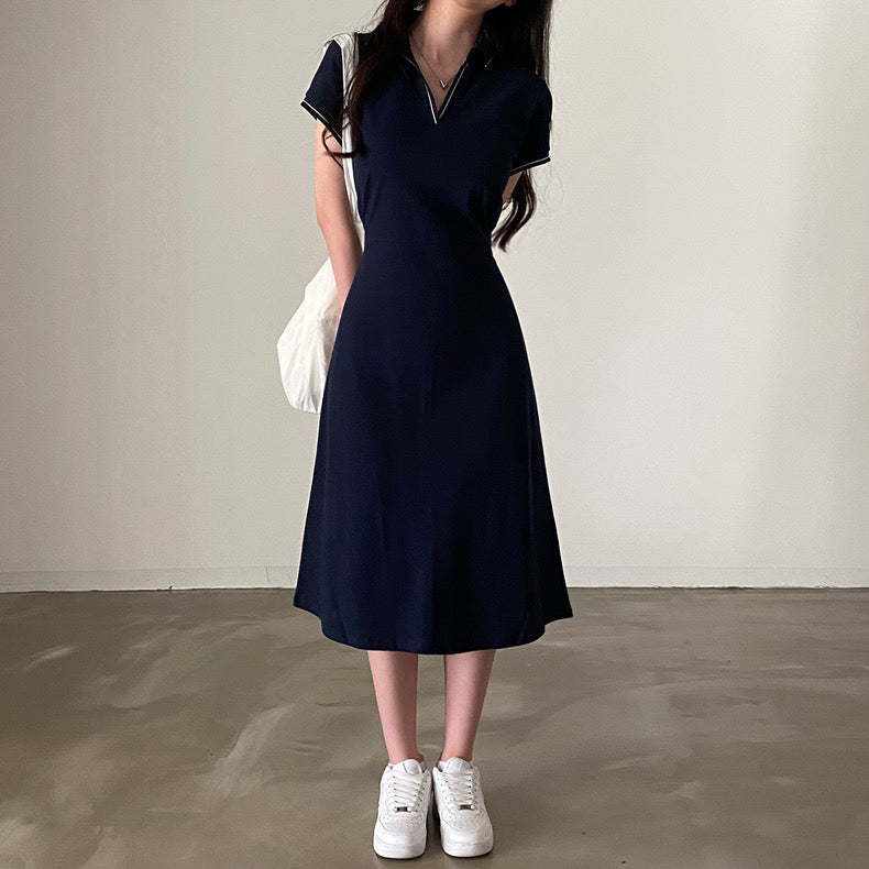 Elegant Polo Collar Midi Dress