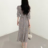 Long Sleeve Square Neck Floral Fishtail Dress