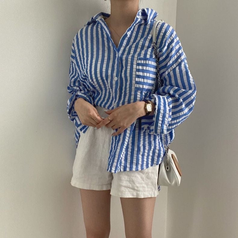 Seersucker Boyfriend Striped Shirt