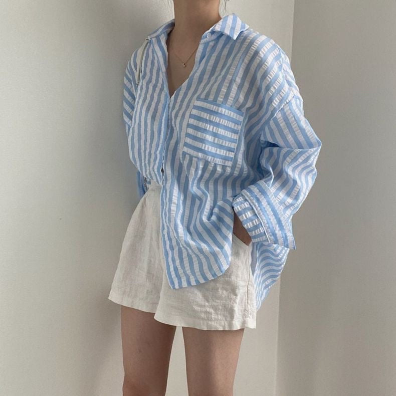 Seersucker Boyfriend Striped Shirt