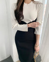 Long Sleeve Color Contrast Knit Dress