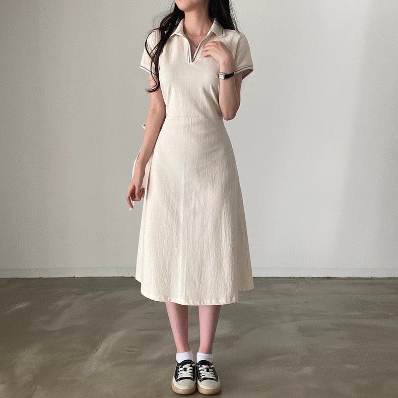 Elegant Polo Collar Midi Dress