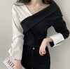 Asymmetrical Color Block Wrap Blouse