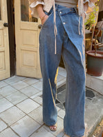 Asymmetric Wrap-Waist Wide-Leg Jeans