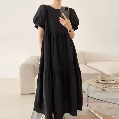 Korean Style Tiered Relaxed Midi Dress