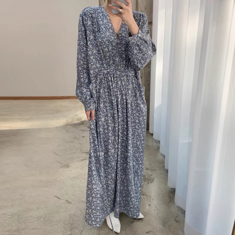 Korean Style V-Neck Relaxed Floral Maxi Dress