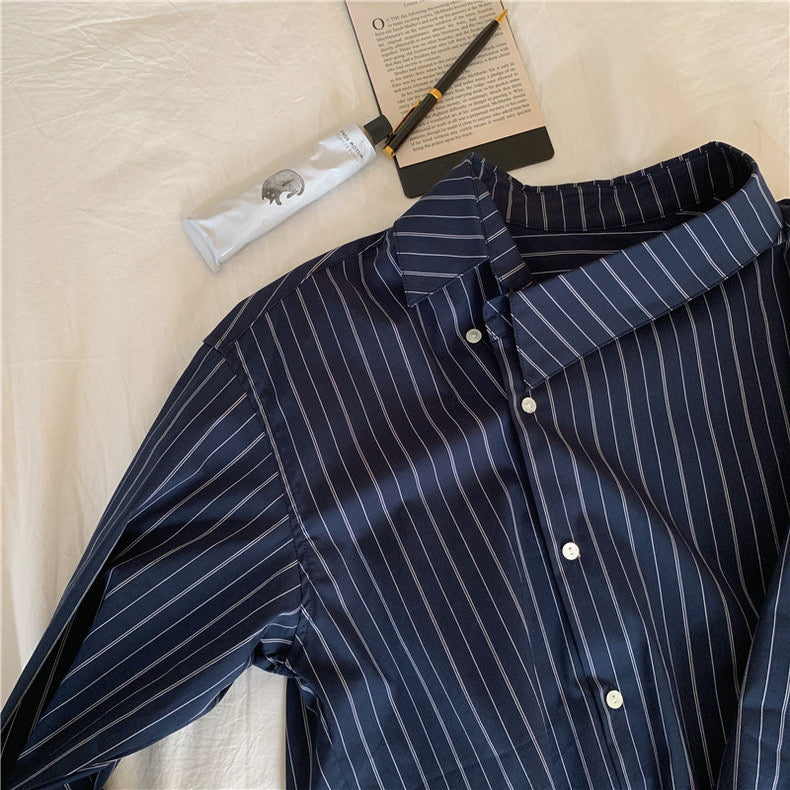 Designer Side Button Striped Blouse